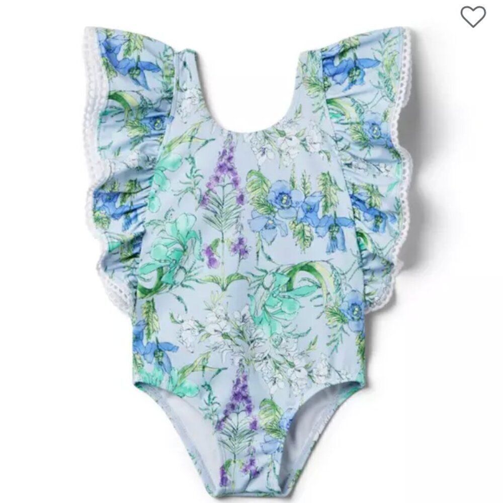 Janie and Jack 100048813 Recycled Floral Ruffle Swimsuit Purple NWT 12-18 months